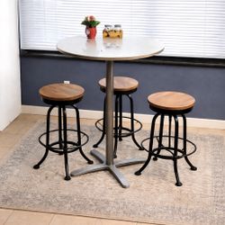 Bistro Table Set + 3 Bar Stools (Adjustable) – Great Condition