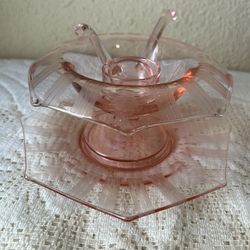 4pc Antique Pink Depression Glass Condiment set