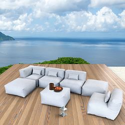 7 Pieces Outdoor Patio Furniture Bean Bag Sofa Set With Ottomans 