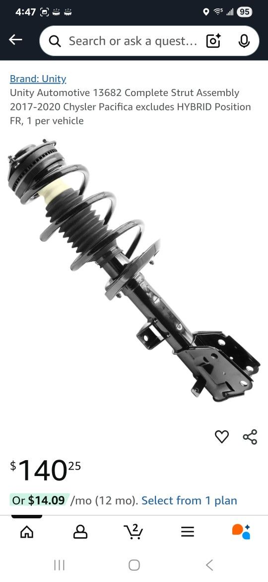 Suspension Strut and Coil Spring Assembly Unity fits 17-20 Chrysler Pacifica