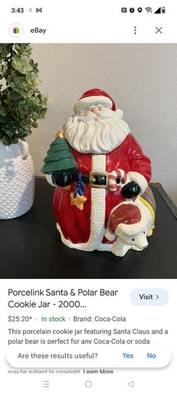 Used Porcelink Santa Claus Polar Bear Cookie  Jar
