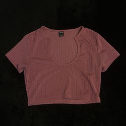 SHEIN Pink Ribbed Tie-Front Crop Top Size XS (2)