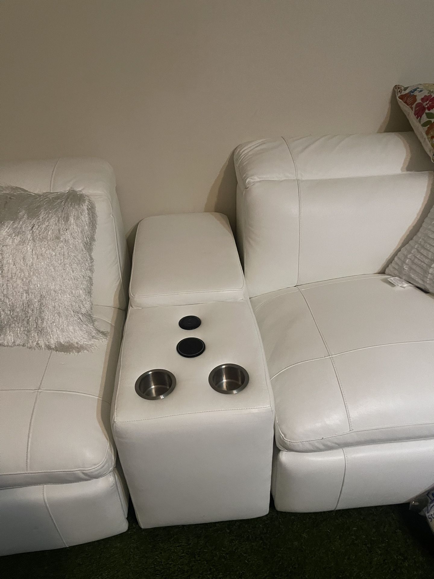 White Real Leather Sectional 
