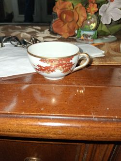 Porcelain Teacup with Red Leaf Pattern
