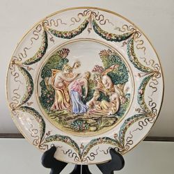 Vintage Capodimonte Hand-painted 3D porcelain wall plate from Italy