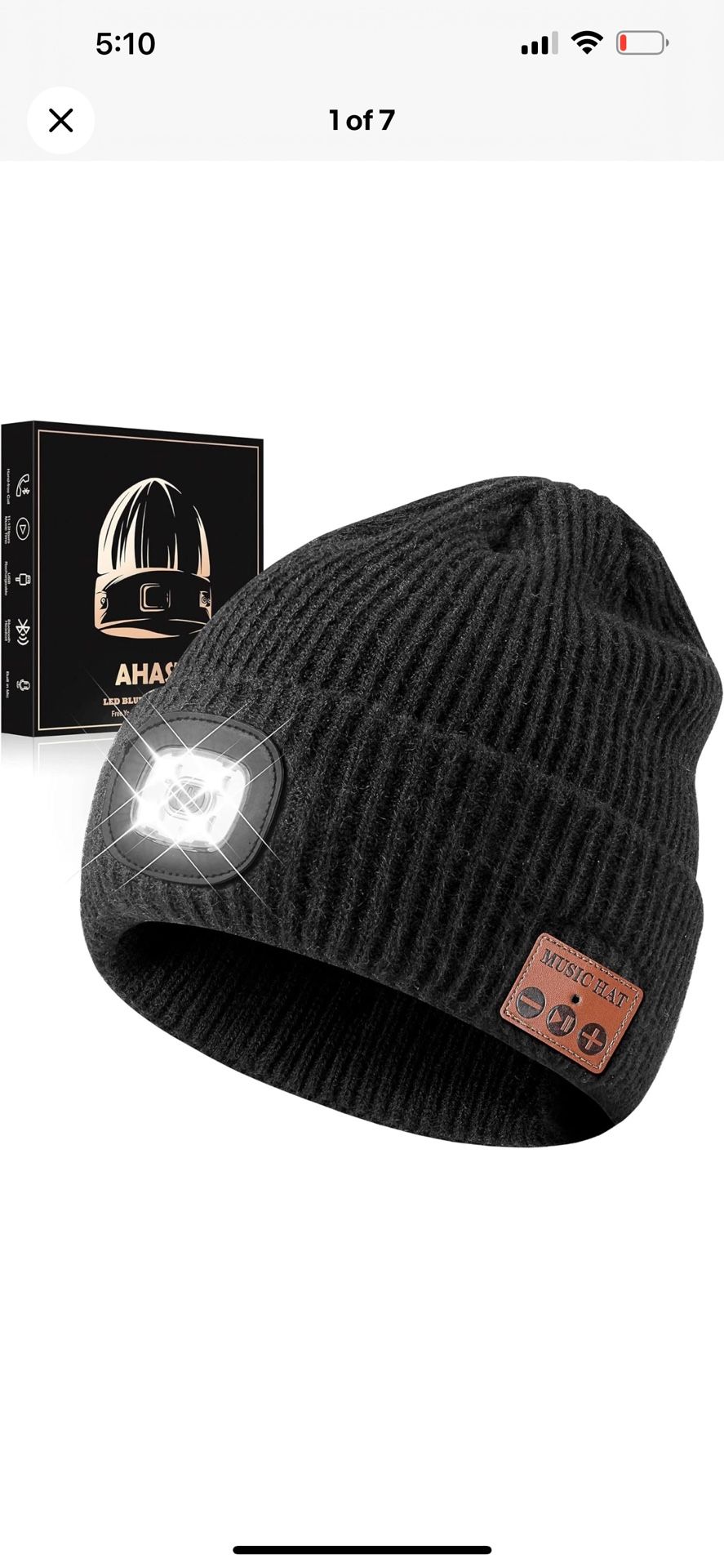 Bluetooth Beanie Hat with Light for Men, Rechargeable 4 Led Headlamp Cap Wireless Headphones, Unique Gifts for Men Dad Teen-Black About this item 100%