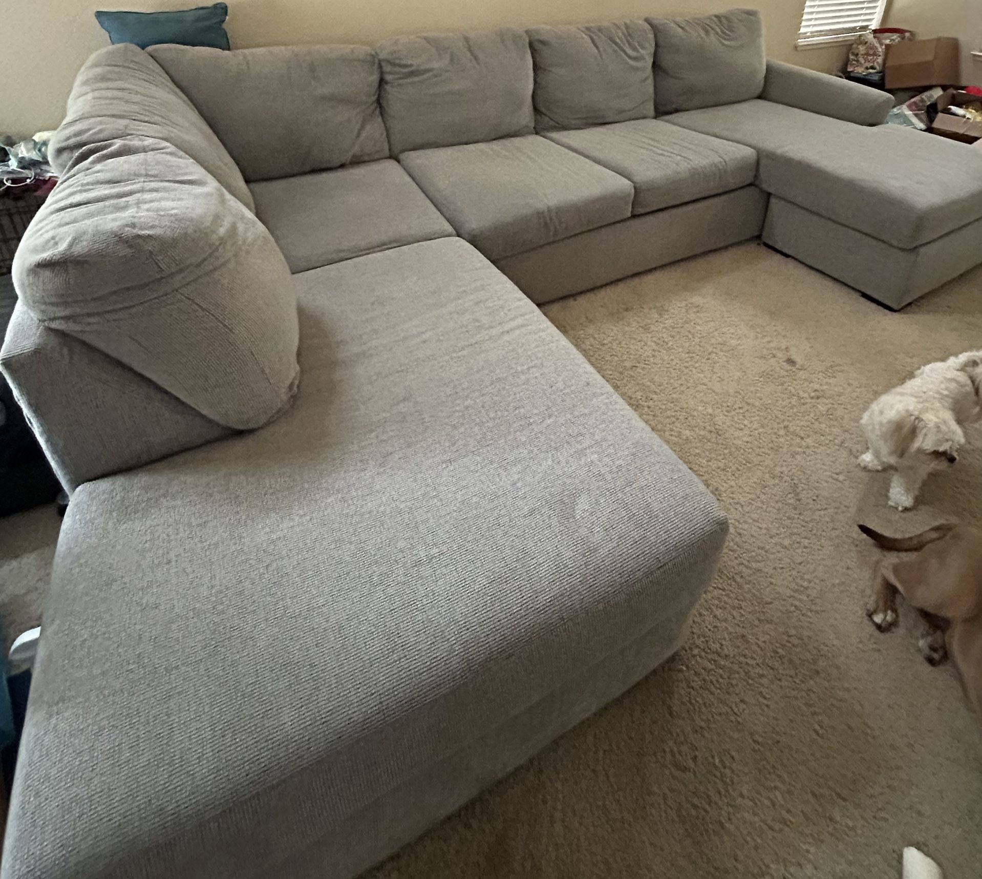 Medium Gray sectional couch with chaise on both sides 7ft