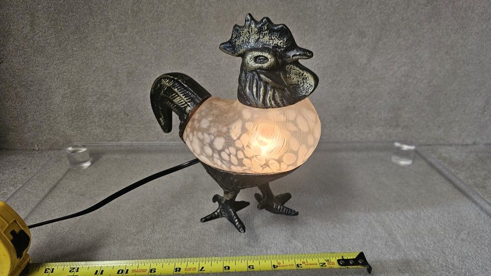 Cast metal and glass rooster/ chicken lamp night light