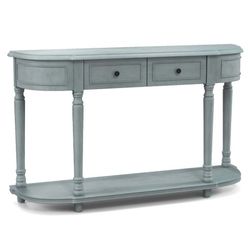 52" Long Sofa Table W/ 2 Drawers & Open Shelf Retro Console Table Storage Furniture Organization 