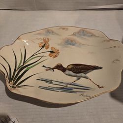 Mid Century Modern Pottery Bowl Plate Peasant Scene Fish Nature Outdoors Home Decor Decoration 