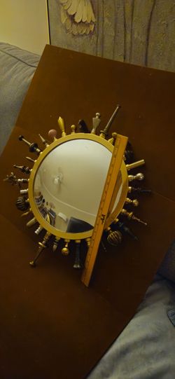 Vintage Brass Sunburst Finial Mirror - Hollywood Regency / MCM Style