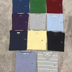 Lot of 11 Men’s Size Medium Lacoste V-Neck Short Sleeve T-Shirts Multiple Colors