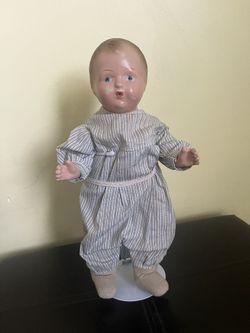 Antique 1920s Handmade Baby Doll W/ Stuffed Body & Arms, Legs &Head Muñeca Antigua