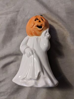 Photo Vintage Ceramic White Ghost Pumpkin Figure Halloween Tea Light Candle Holder B