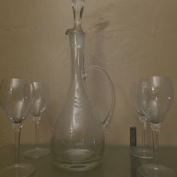 Etched Decanter w/ Matching Stemware