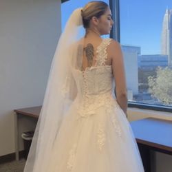 Stunning Princess Ball Gown Wedding Dress + Veil (Size 8) Fits About A Size 2-4 