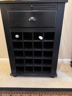 Black Wood Wine Cabinet with Drawer