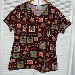 Scrubstar Thanksgiving Turkey Medical Scrub Top Size Medium Women’s Brown