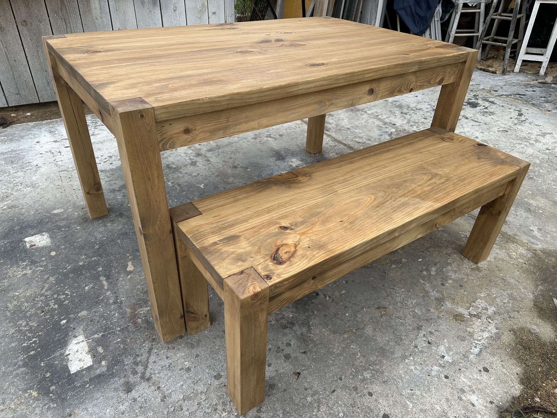 Modern Rustic Farmhouse Chic Solid Wood Dining Table With Bench