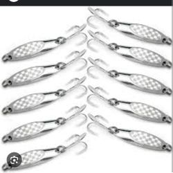 PROBEROS Fishing Spoons Lures Baits for Bass, Jigging Bait Tackle with Treble Hooks, Hard Metal Spoon Fishing Lure, Weight Select, 10pcs/Pack, Silver 