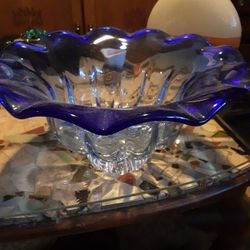 Cobalt Blue And Clear Glass Art Glass And Centerpiece Bowl