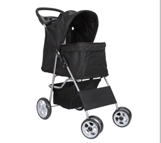 Foldable Dog Stroller Pet Travel Carriage Detachable Carrier Cart - Black
