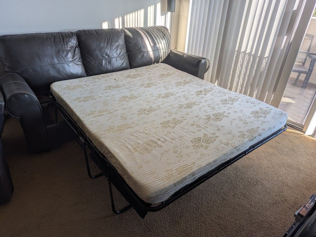 Leather Sofa - Pull Out Bed