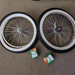 New Chrome 20 in Bicycle Rims 36 Spoke And White Wall Knobby