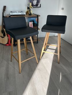 Bar Stool Chairs (2) $40 ea - black Leather w/ Gold Legs