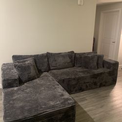 Dark Gray Corduroy Sectional Sofa with Chaise