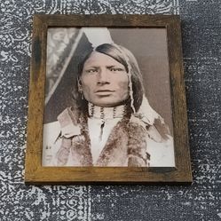 Vintage Photo Native American Man Old West Framed Art 8.5" x 11"