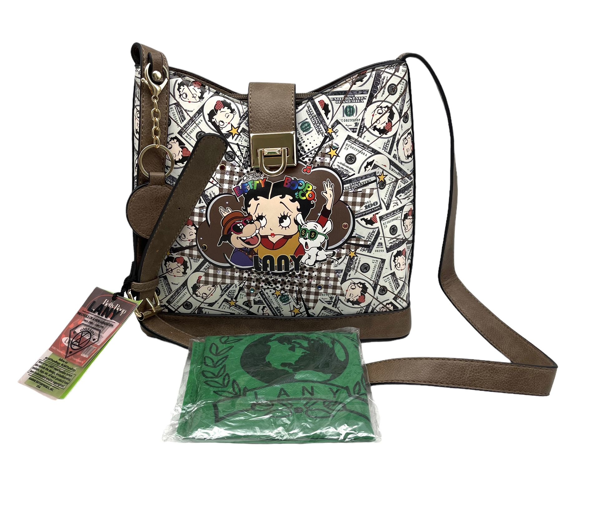 Lany Betty Boop Money Hobo Crossbody Shoulder Bag Brown New