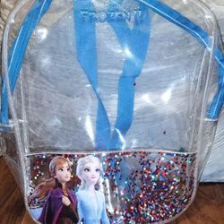 Disney Frozen II Clear Backpack with Sequins & Image of Anna & Elsa on Bottom Half, Gently Used