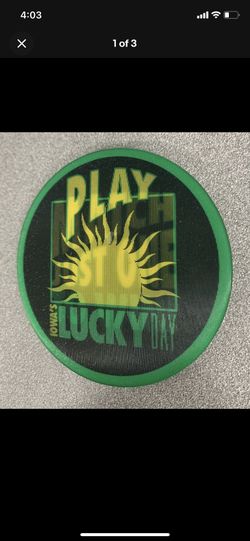 Vintage Iowa Lottery “Iowas Lucky Day” Promo pin-back 3” Circle Button