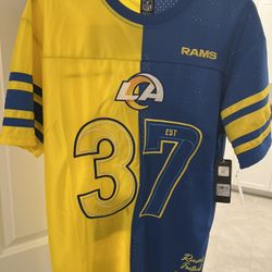 NFL LA RAMS Football Stitched Jersey, Two Tone #37 Est. Embroidered Size M - NWT