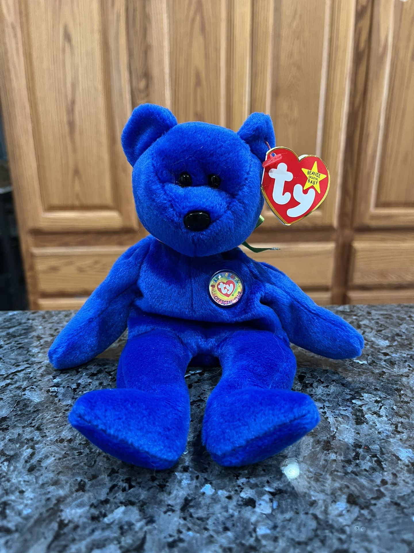 Ty Beanie “Clubby”  The Bear 1998 Retired Plush Toy.  Brand new with tags.  Had been on display with a Ty Beanie Babie Collection. 