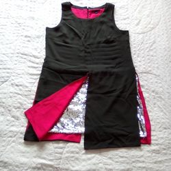 Tommy Hilfiger Sheath Peekaboo Dress In Olive Green/Pink/Silver Sequin Sz 14