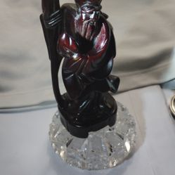 Old Chinese Wood Carving Figure, Prosperity And Long Life