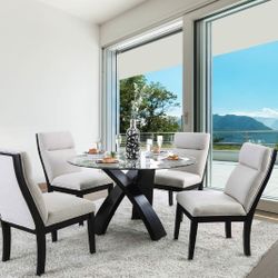  Brand New Beige Black 5pc Dining Table Set 