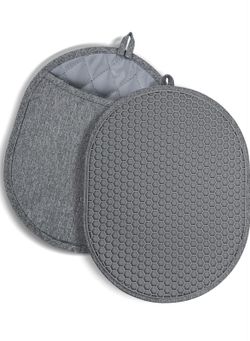 Pot Holders for Kitchen Heat Resistant, Silicone Pot Holders Set of 2 Hot Pads Pot Holders with Pocket Machine Washable for Cooking Baking, 9.8"x7.6"