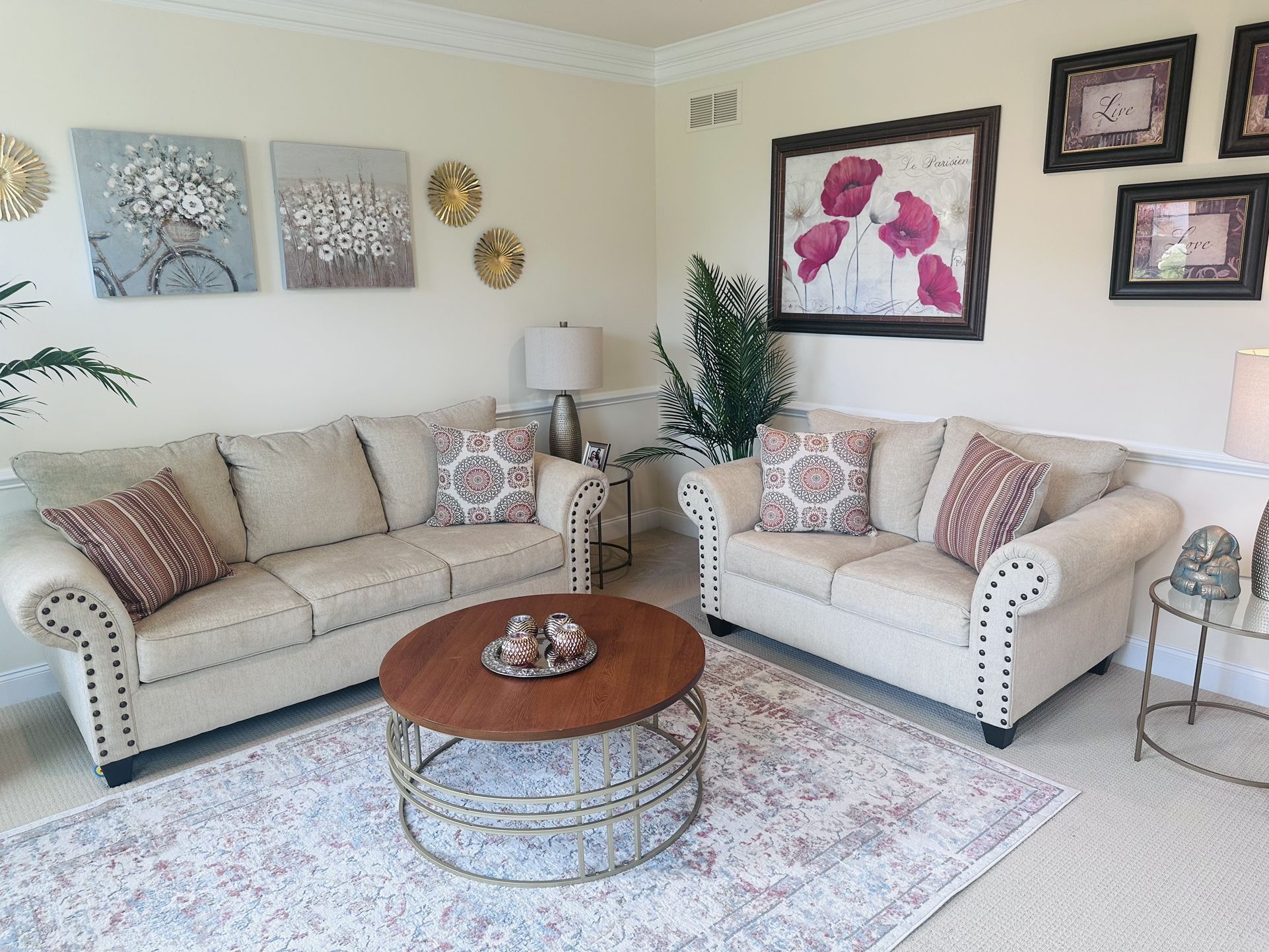 Used like New - Sofa and love Seat Set - Kara Beige 88'' Sofa & 67'' Loveseat (center Table And Side Table Included)