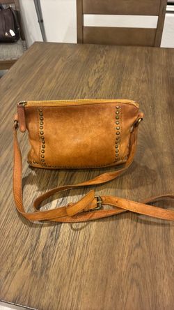 Tan Leather Studded Crossbody Bag