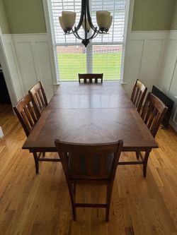 Dark Wood Dining Table with 6 Chairs and storage