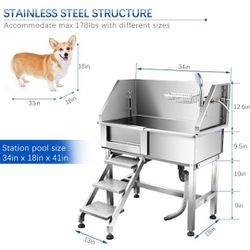 Small Dog Bath Tub Stainless Steel 34'' Pet Grooming Tub Professional Washing Station 

