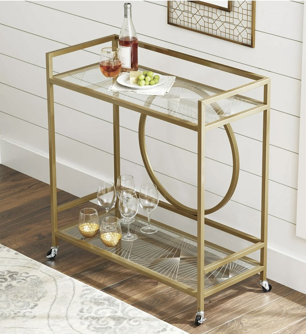 Gold desk And Bar Cart 