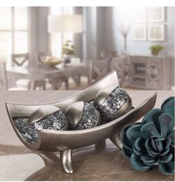 Creative Scents Schonwerk - Silver Decorative Bowl with 3 Matching Orbs, Side Table Decor with Resin Sphere Balls for Living Room, Dining Table, Decor