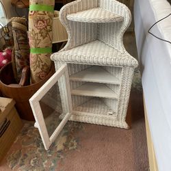 Vintage White Wicker Cabinet 