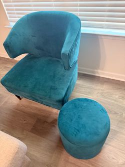 Teal Velvet Accent Chair with Ottoman