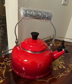 Red Enamel Stovetop Whistling Tea Kettle