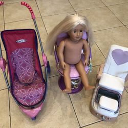 Our Generation Battat 18” Doll with Accessories Stroller Salon Chair Pedicure Chair 4 Piece Lot